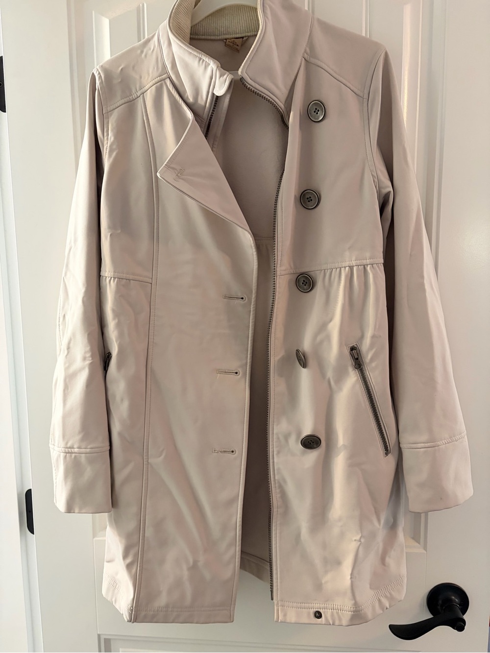 Prana Light Beige Trench Coat with Zip & Button Front